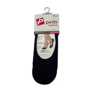 Peds Ladies 3 Pairs Ultra Low Cut Liner Socks Womens 5-10 No Show Black NEW